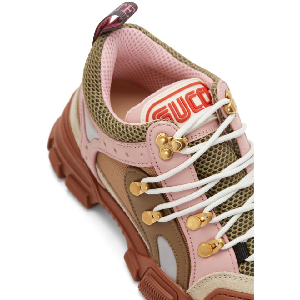 Gucci Brown And Pink Flashtrek Sneakers | Lyst