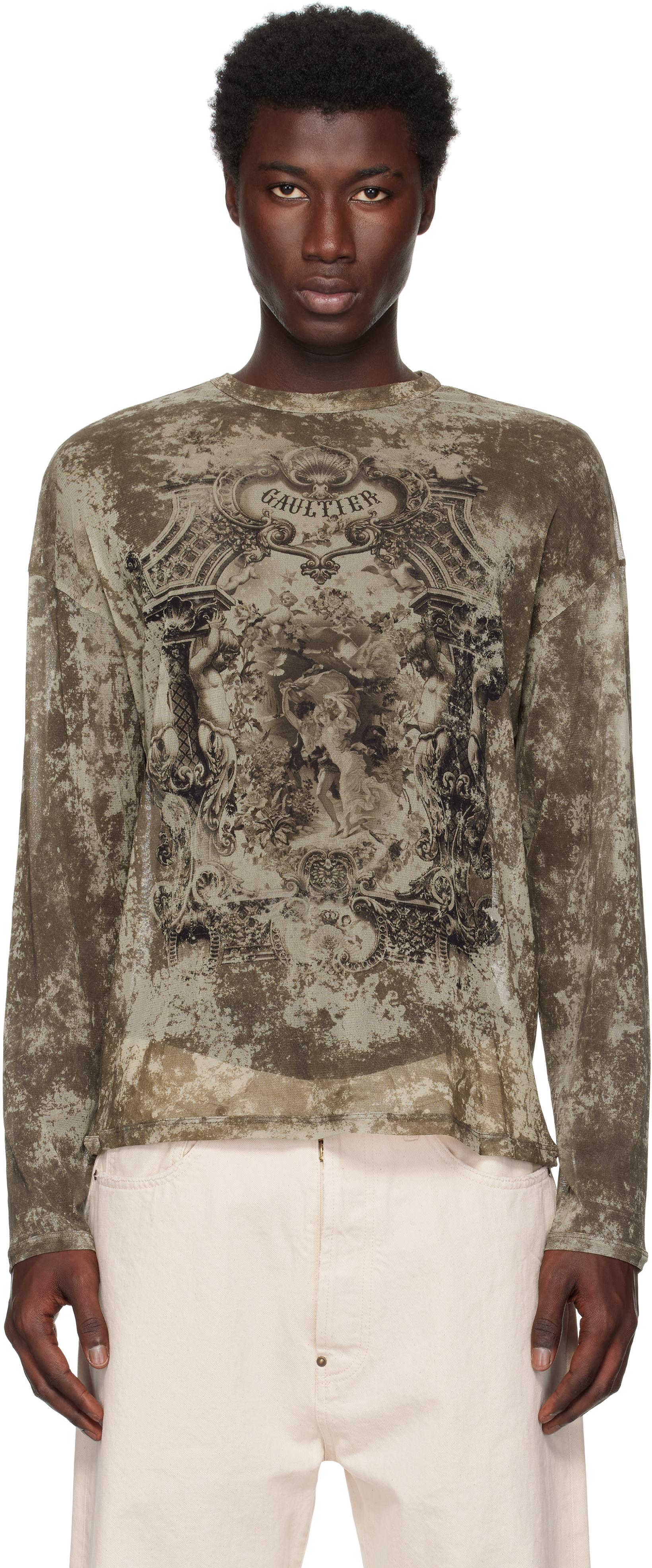 Tシャツ・カットソー JEAN PAUL GAULTIER THE WOOD PRINT LONGSLEEVES TOP Jean Paul Gaultier Orange Multi-print Long Sleeve T-shirt