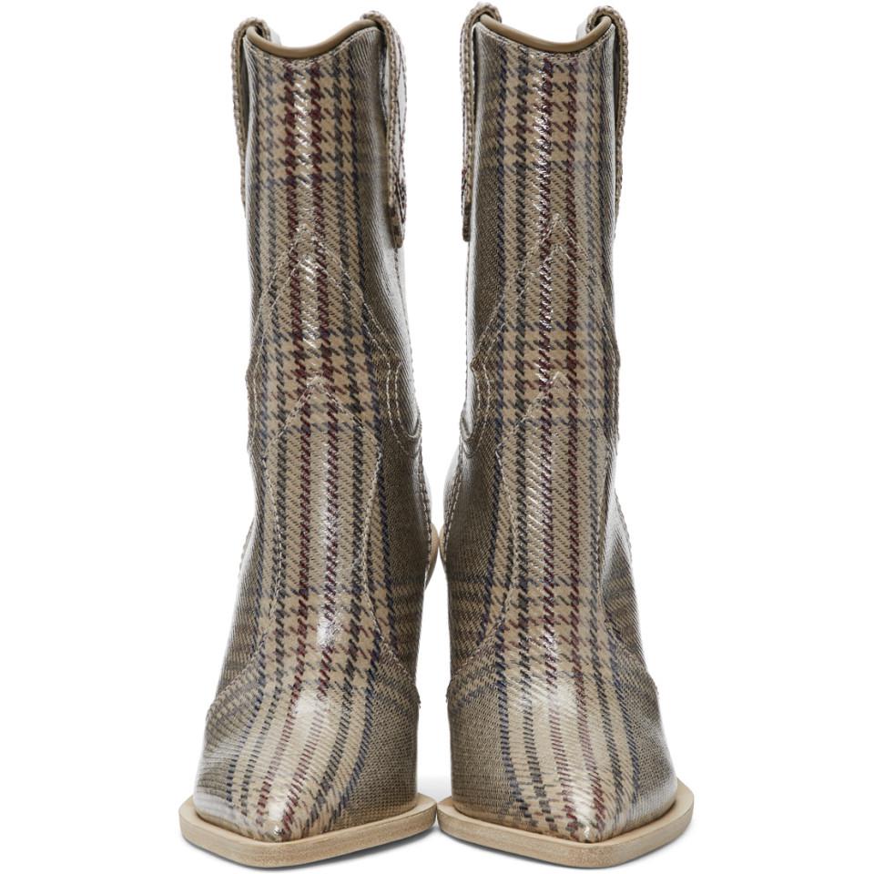 Fendi Leather Check Pattern Ankle Boots in Brown - Lyst