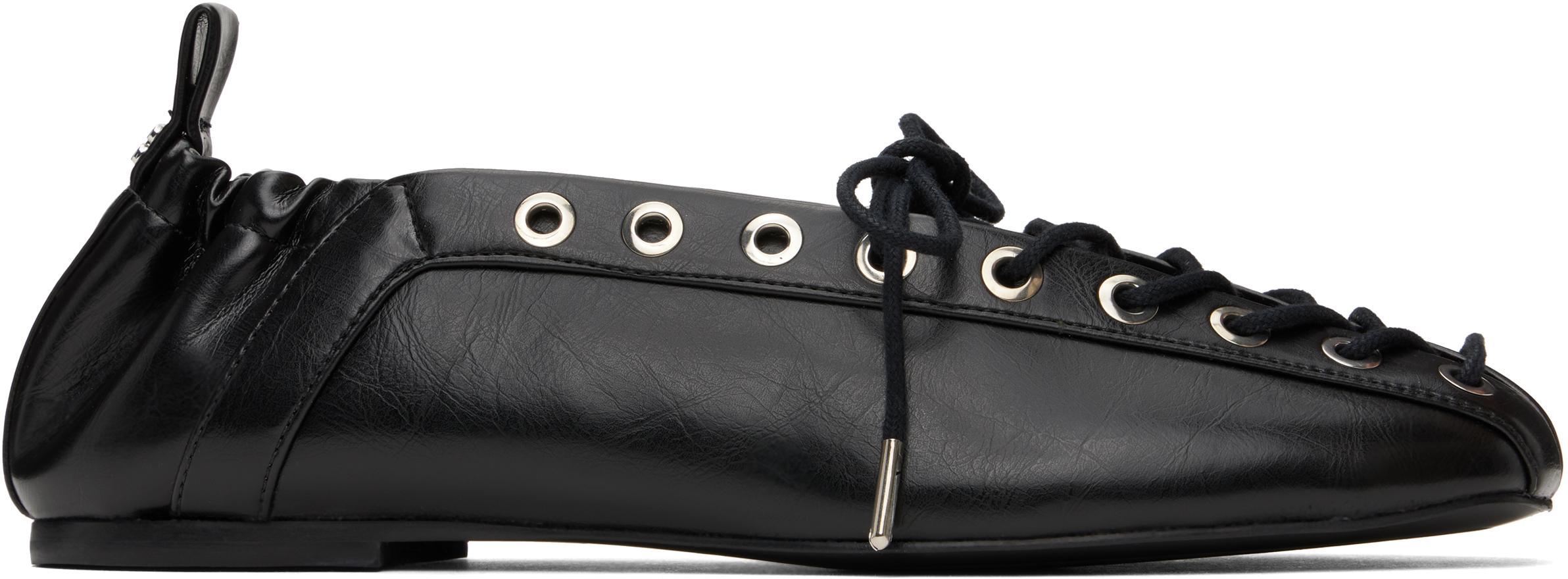 【GANNI】ブラック オレアテックス レースアップ バレリーナ Black Black Oleatex Lace-Up Ballerinas | GANNI IT