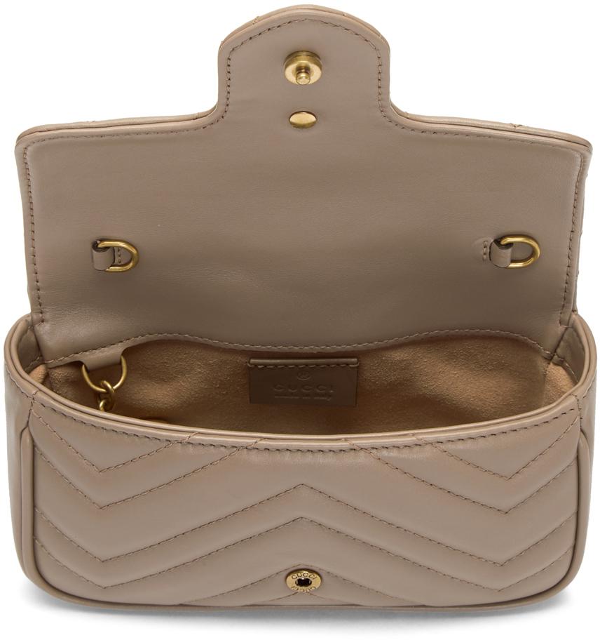 Gucci Leather Taupe Super Mini Gg Marmont Bag | Lyst