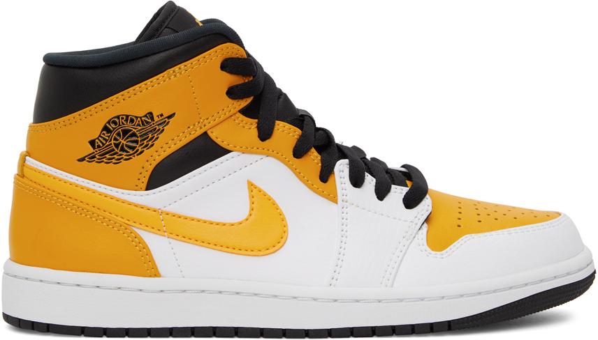 Baskets mi-montantes Air Jordan 1 jaunes et blanches Nike pour homme | Lyst