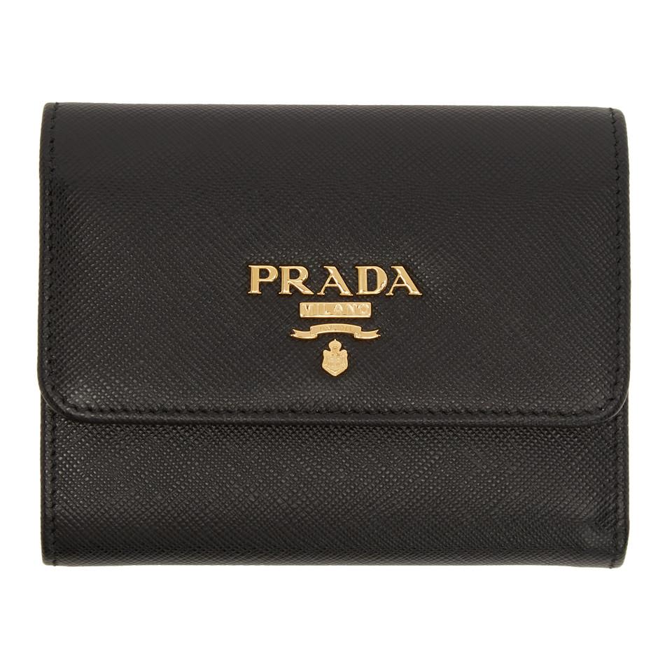 Prada Saffiano Black Leather Envelope Trifold Wallet – Queen Bee