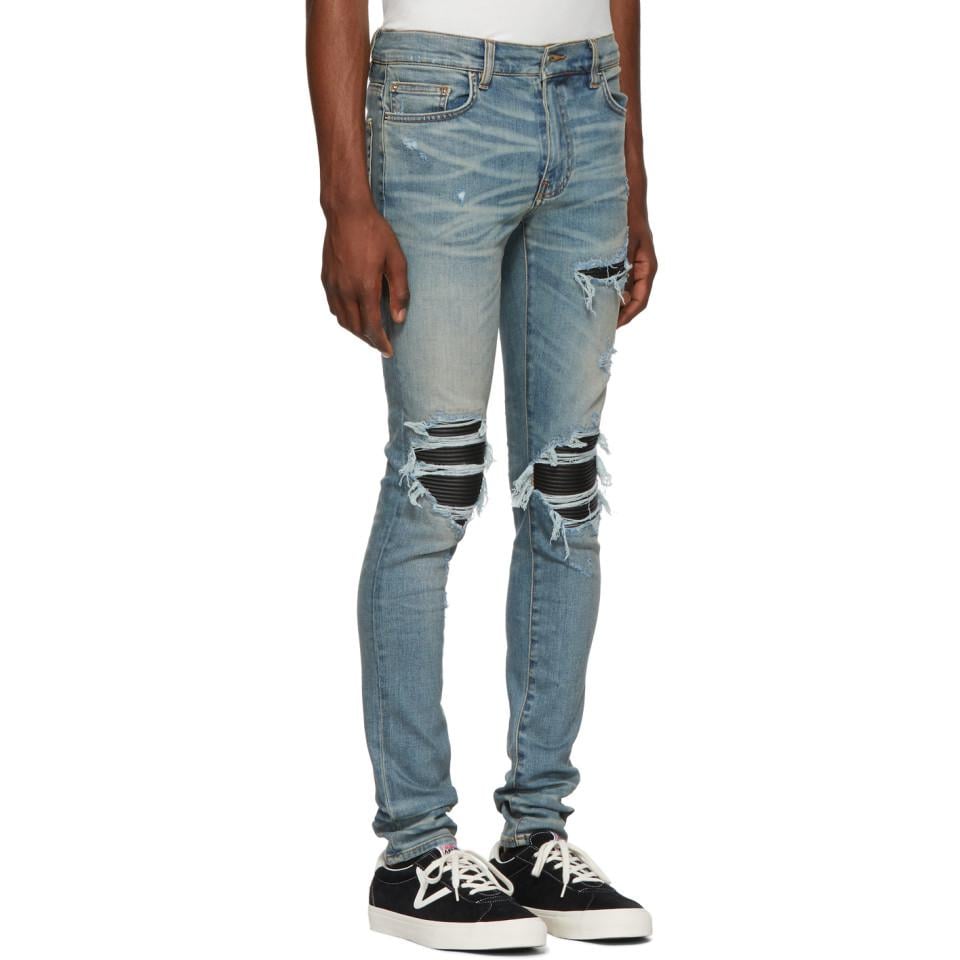 Amiri Blue And Black Leather Patch Mx-1 Jeans for Men | Lyst