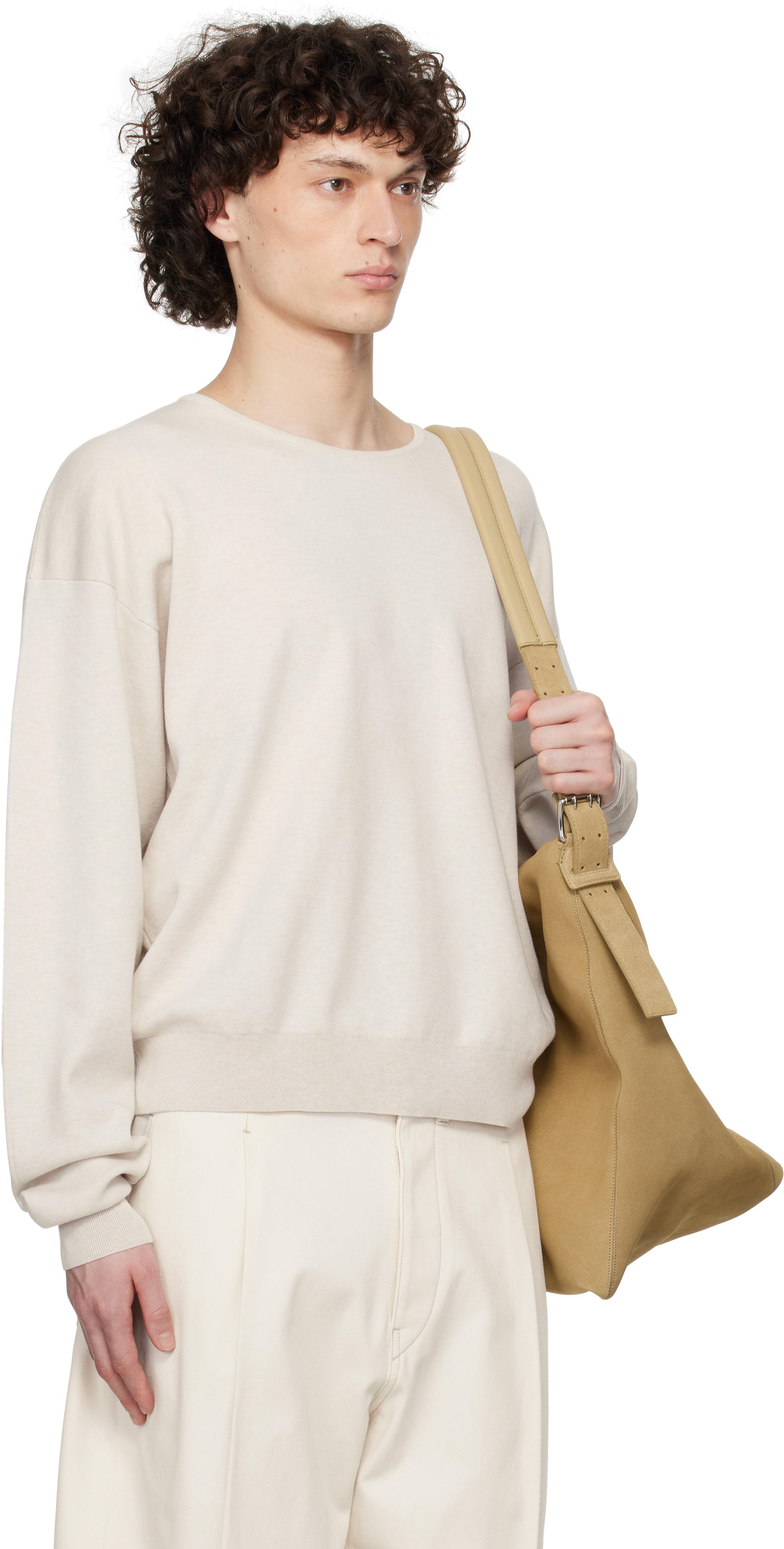 【関税込み】LEMAIRE オフホワイト リブ 長袖Tシャツ メンズ Lemaire オフホワイト リブ 長袖スウェットシャツ