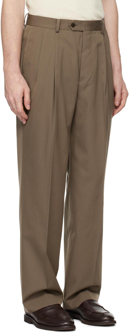 AURALEE Taupe Light Wool Max Gabardine Two-Tuck Trousers in