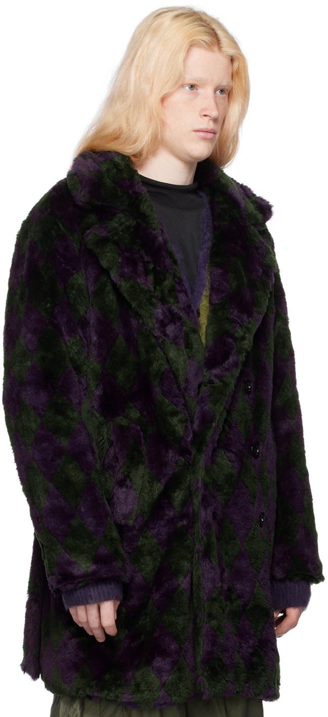 Needles Green Purple Argyle Faux fur Coat in Black for Men Lyst UK