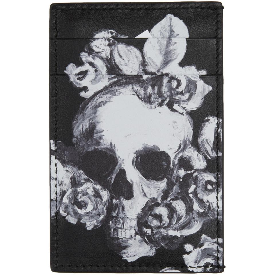 Alexander McQueen Black Roses And Skull Card Holder for Men | Lyst
