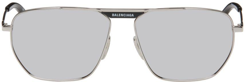 Balenciaga Silver Tag 2.0 Navigator Sunglasses in Black for