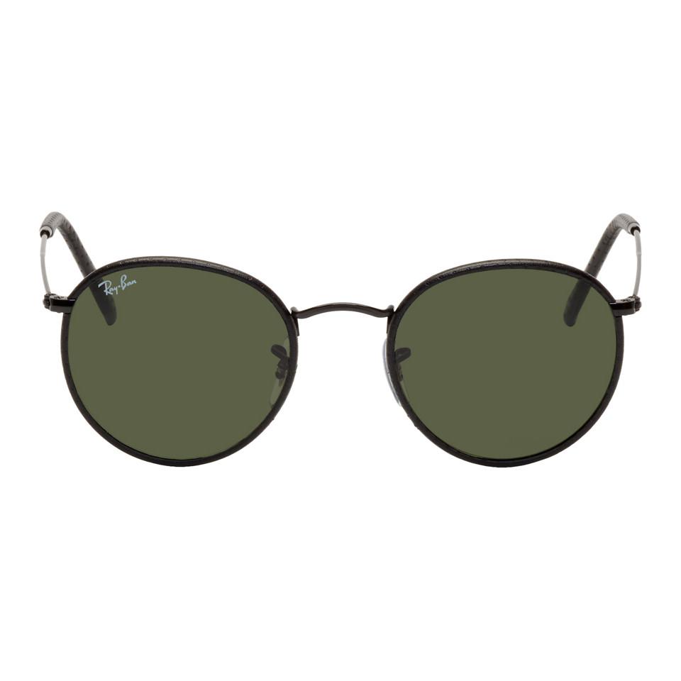Ray-Ban Black Leather Round Craft Sunglasses for Men - Lyst
