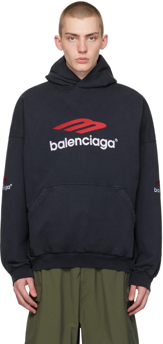 Balenciaga Black 3b Sports Icon Hoodie in Blue for Men | Lyst UK