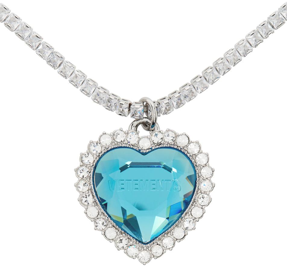 Vetements Crystal Heart Necklace in Blue - Save 4% | Lyst