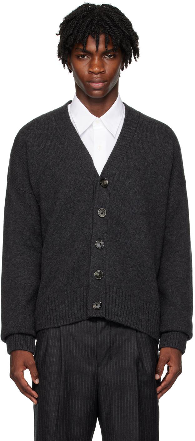 Ami Paris メンズ ブラック グレー パッチ カーディガン セーター & ニット