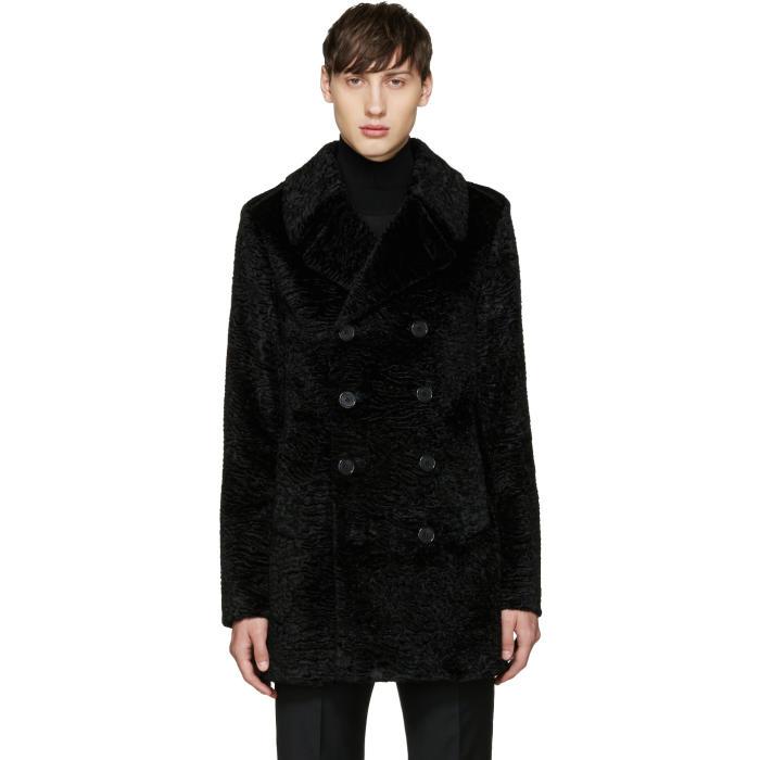 Black faux fur pea coat Clearance