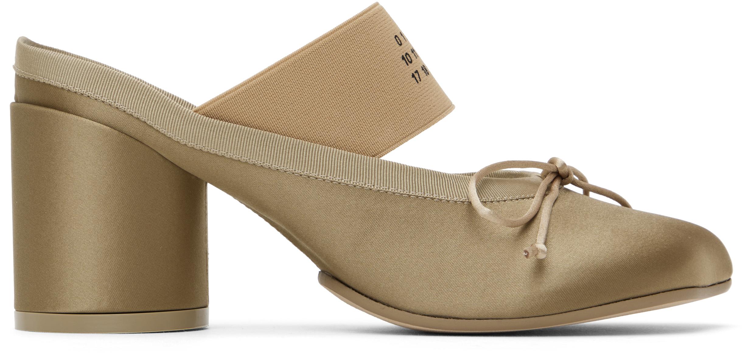 MM6 by Maison Martin Margiela Khaki Satin Ballerina Mules in