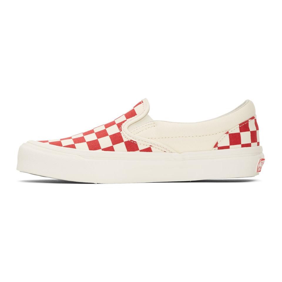 Vans Canvas Red And White Og Checkerboard Classic Slip-on Sneakers for Men  | Lyst