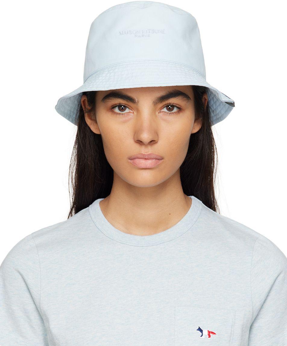 Maison Kitsuné Blue Technical Bucket Hat in White | Lyst