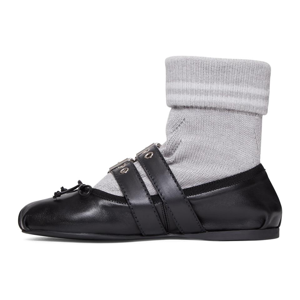Miu Miu Leather Black And Grey Sock Ballerina Flats in Gray Lyst