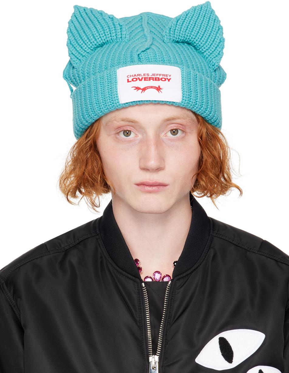 Charles Jeffrey メンズ ブラック ブルー Chunky Ears ビーニー キャップ