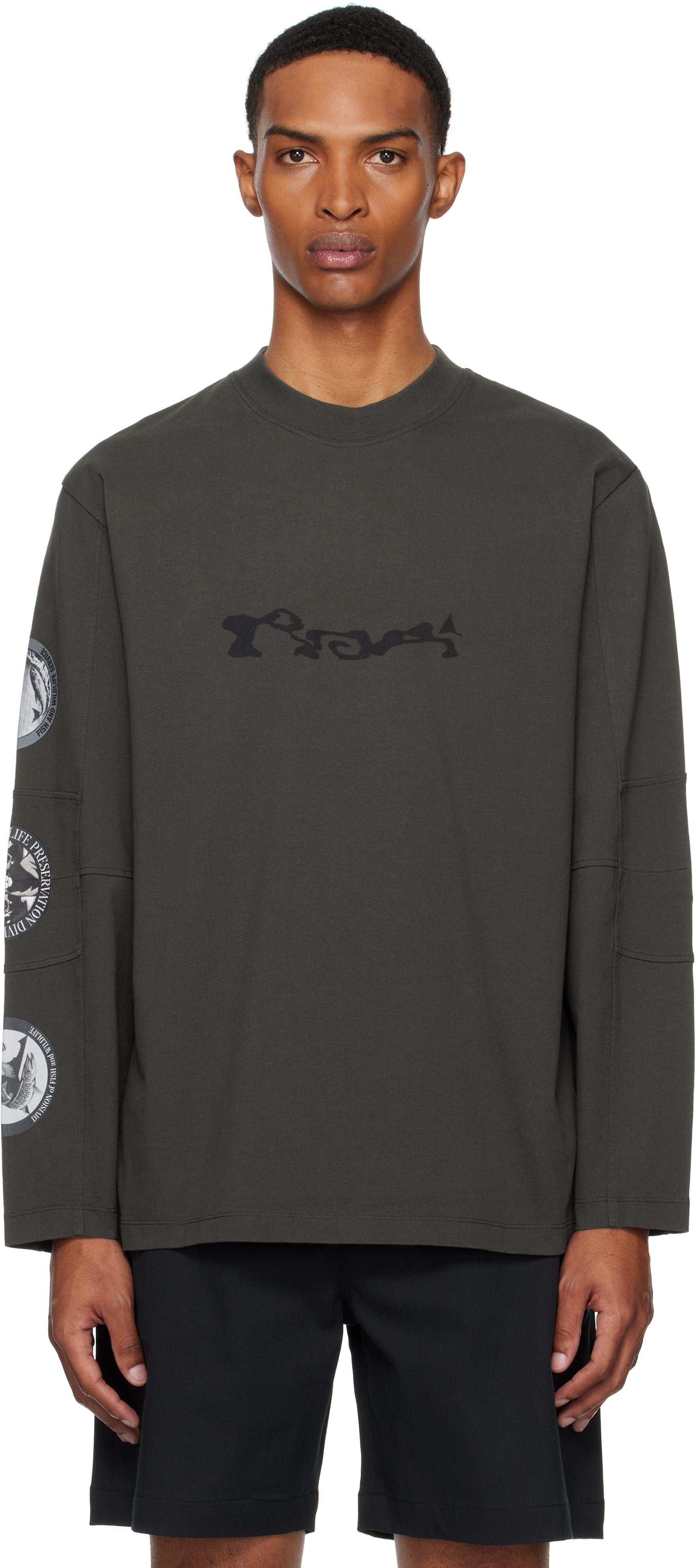 【関税込み】ROA カーキ シームレス 長袖Tシャツ 7.6オンス USAコットン 袖リブ ポケット付き ロングスリーブ T