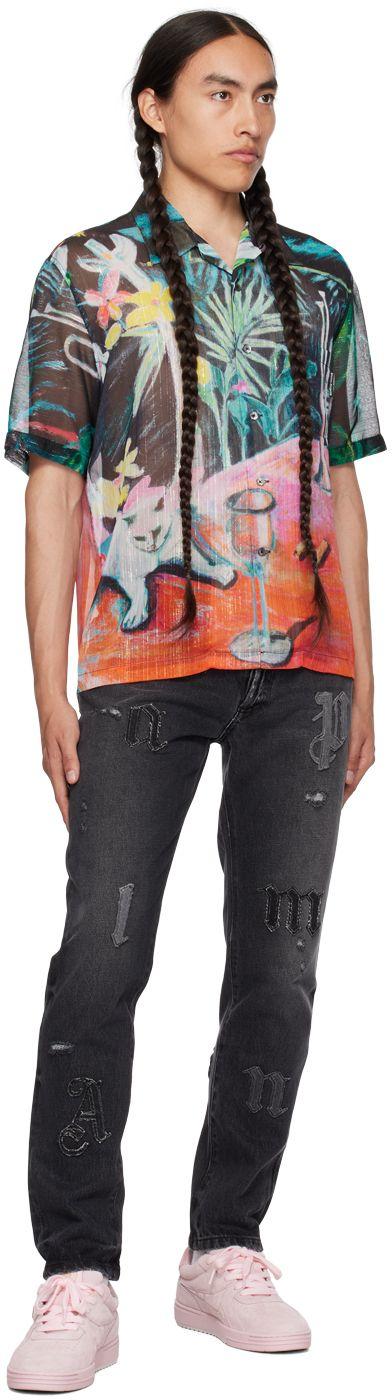Palm Angels Oil On Canvas Button-Up Bowling Shirt Black/multicolour