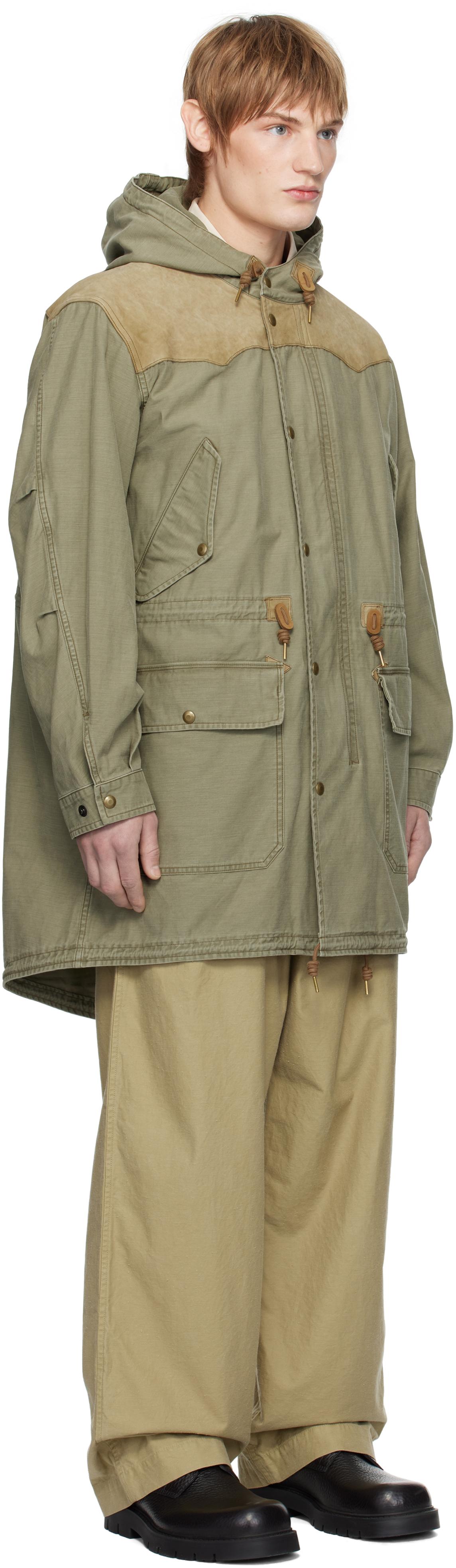 メンズ RRL カーキ レザーヨーク サティーン ジャケット メンズ RRL カーキ レザーヨーク サティーン ジャケット