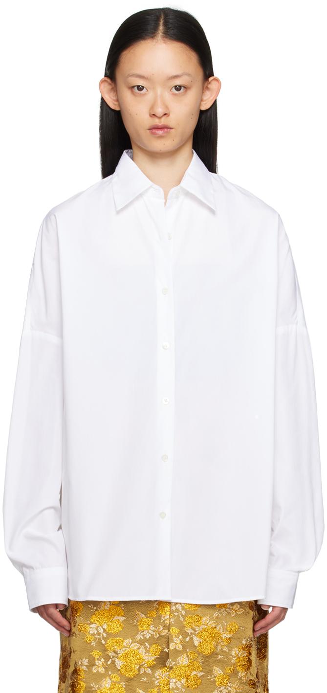 Dries Van Noten レディース ホワイト スプレッドカラー シャツ トップス