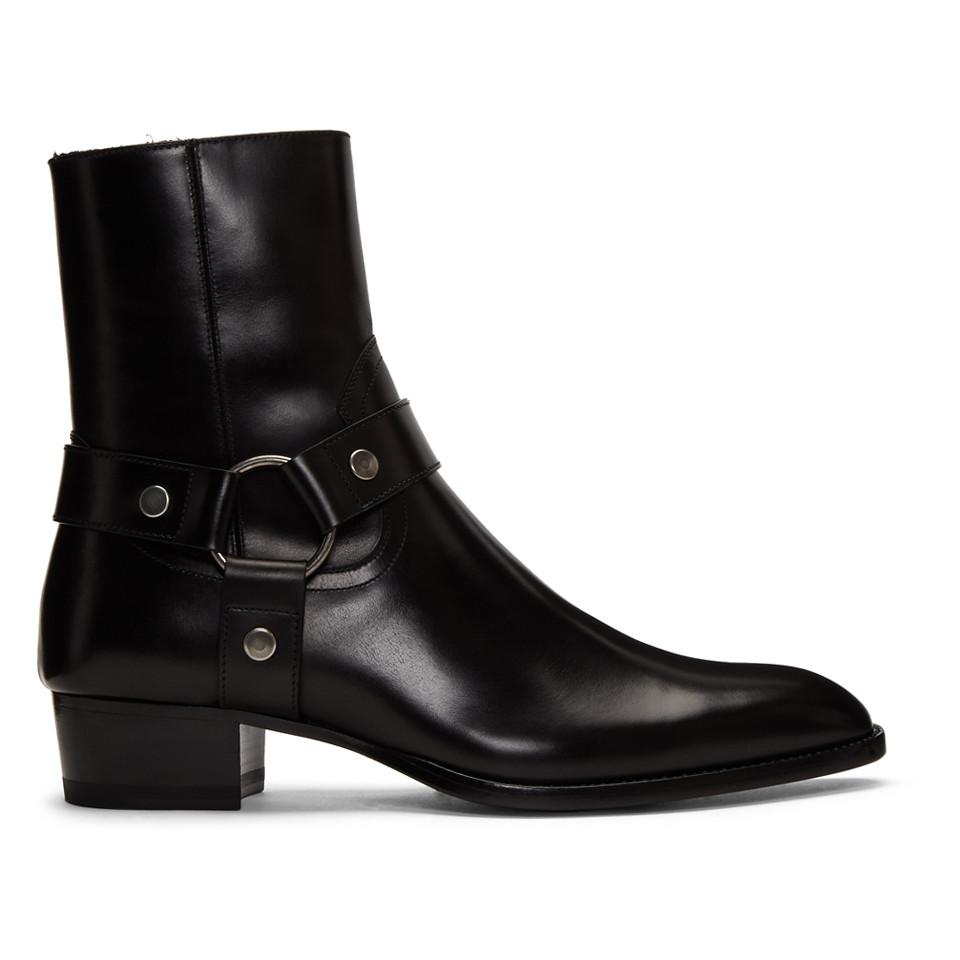 Saint Laurent Leather Black Wyatt Harness Boots for Men - Save 19% - Lyst