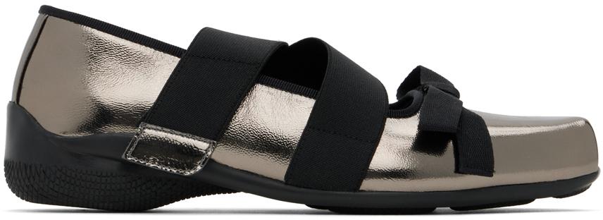 靴 OPEN YY CROSS BAND BALLET FLATS silver OPEN YY Gunmetal Cross Band Ballerina Flats in Black | Lyst UK