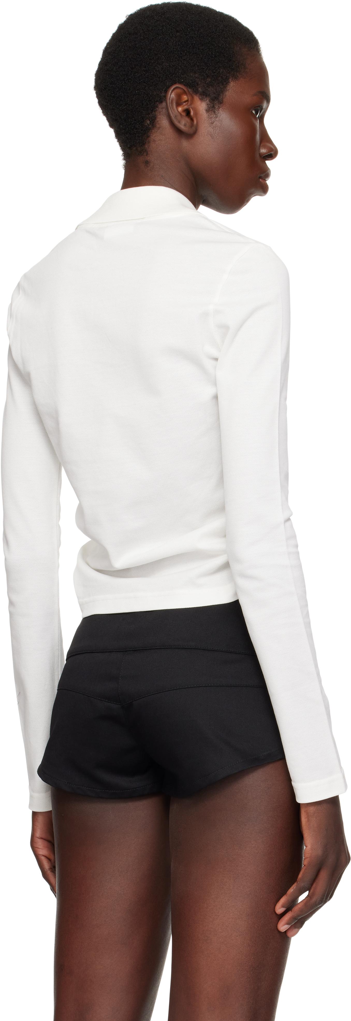 COURREGES>>>ツイストコットンピケクロップドポロ Courreges ホワイト Twist ピケ クロップド ポロシャツ ブラック