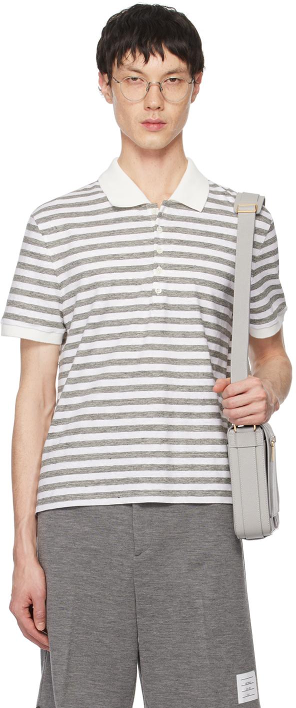 Thom Browne メンズ ブラック Thom E ホワイト&グレー ボーダー 半袖 
