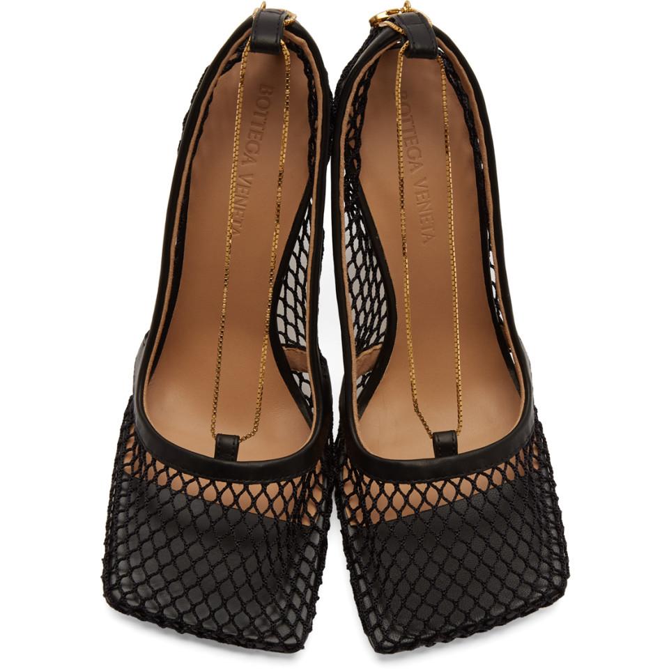 Bottega Veneta Synthetic Black Net Chain Heels Lyst