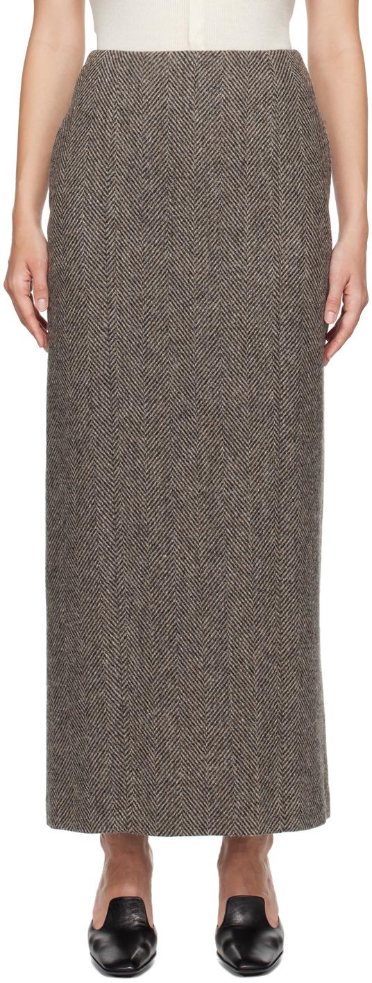 AURALEE Khaki Lama Shetland Wool Tweed Maxi Skirt in Brown | Lyst UK