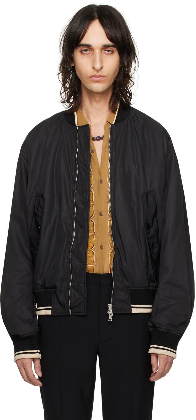 Dries Van Noten メンズ ブラック ジッパー ボンバージャケット ジャケット