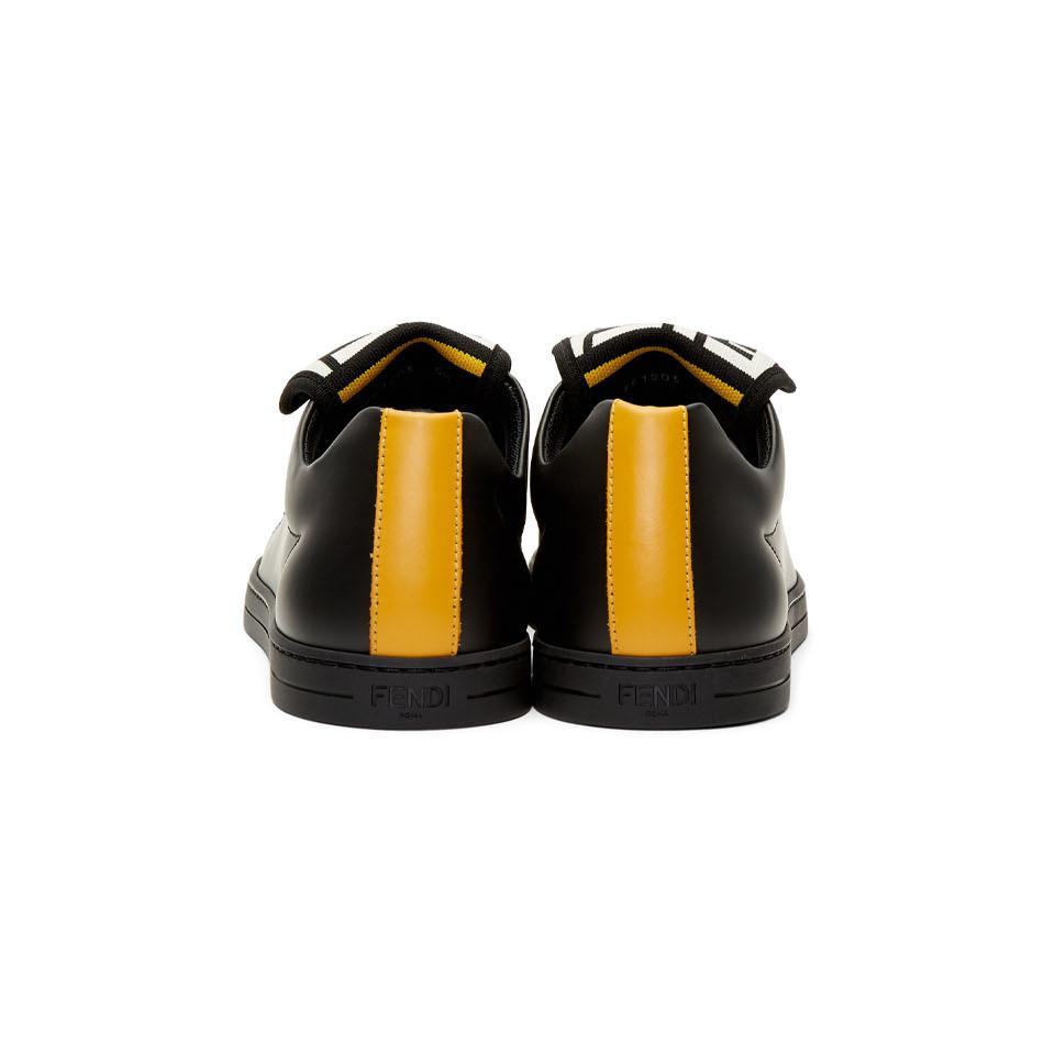 New Fendi 2019 Black Knit Neon Yellow Air Sole Low Runner Sneaker 7e1234 EU44