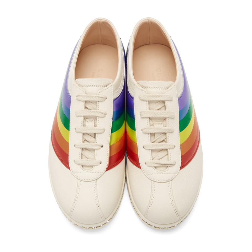 Gucci Leather White Crystal Falacer Rainbow Sneakers Lyst