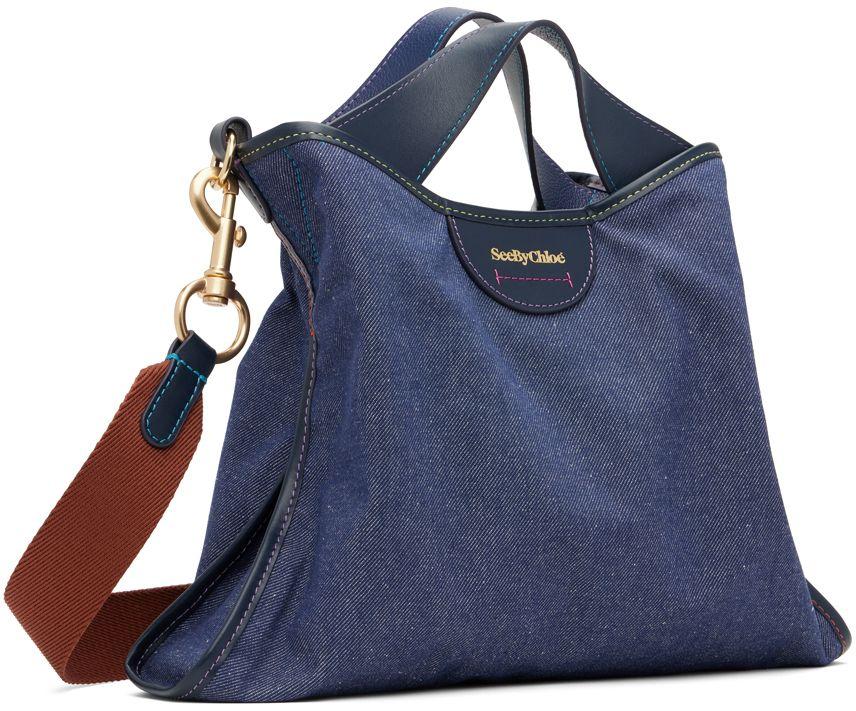 See By Chloé Joan Mini Leather-trimmed Denim Shoulder Bag in Blue