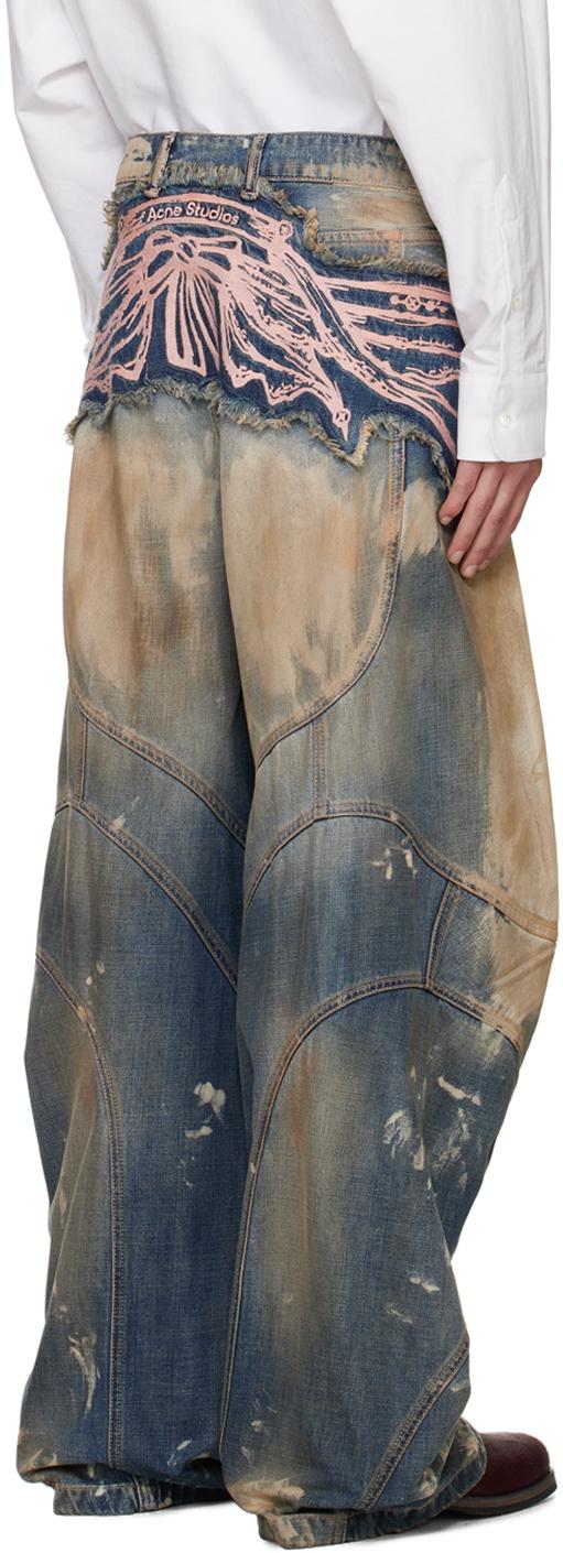 Acne Studios メンズ ブラック ブルー ルーズフィット ジーンズ Acne Studios メンズ ブラック ブルー ルーズフィット ジーンズ