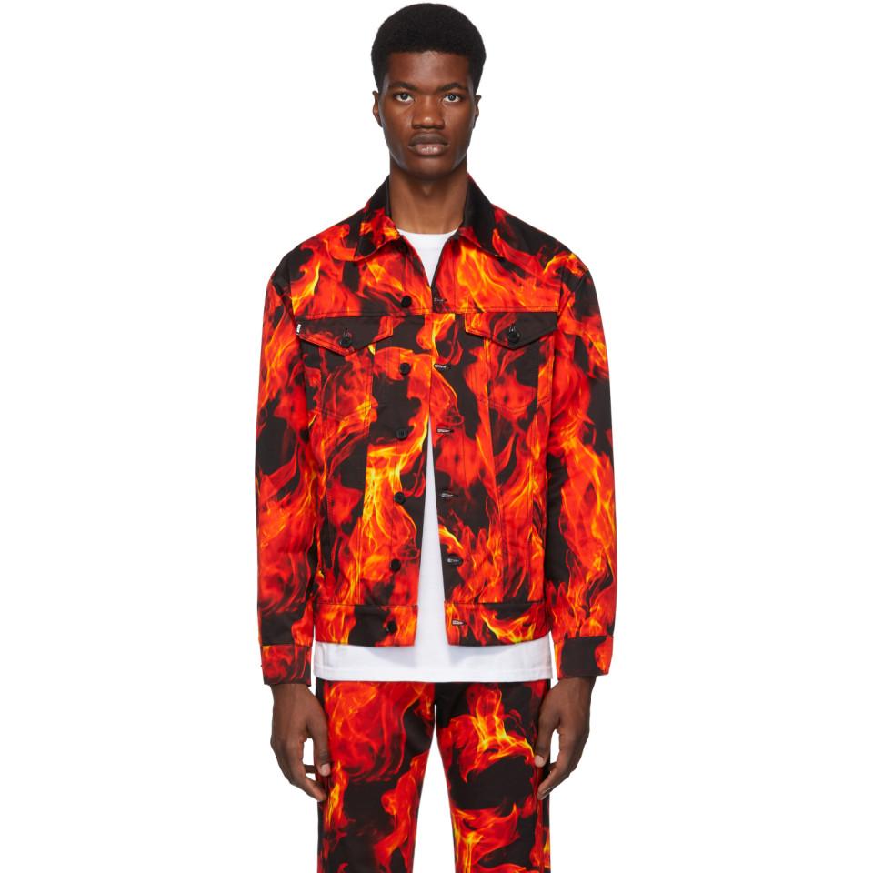 MSGM Black And Red Denim Flame Print Jacket for Men | Lyst