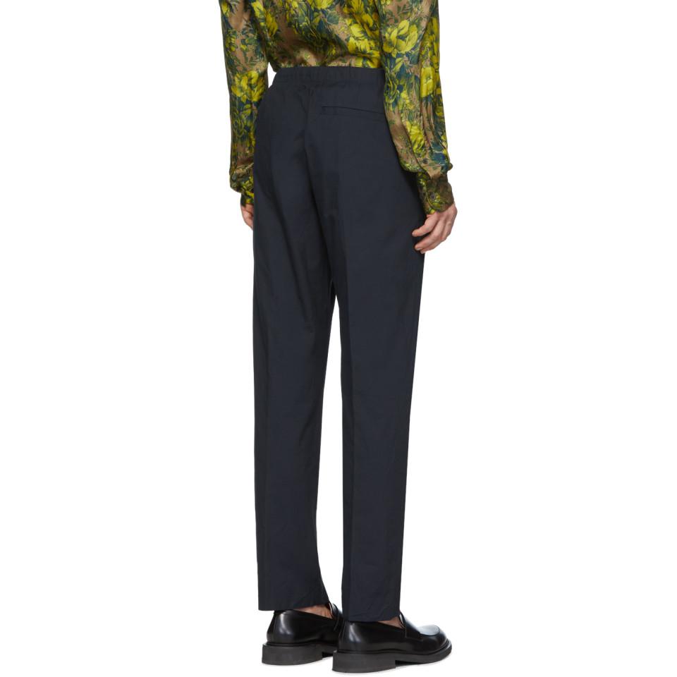 Dries Van Noten Cotton Navy Drawstring Trousers in Blue for Men - Lyst