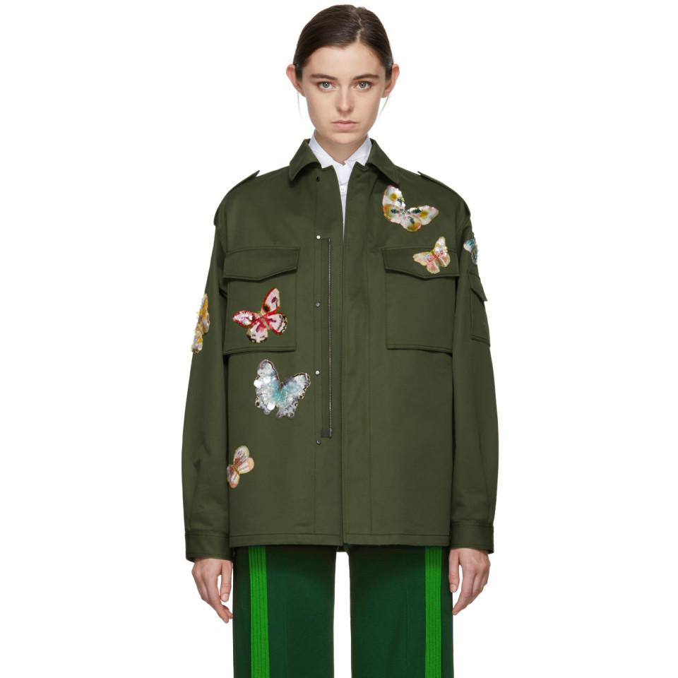 Green Butterflies Military Jacket
