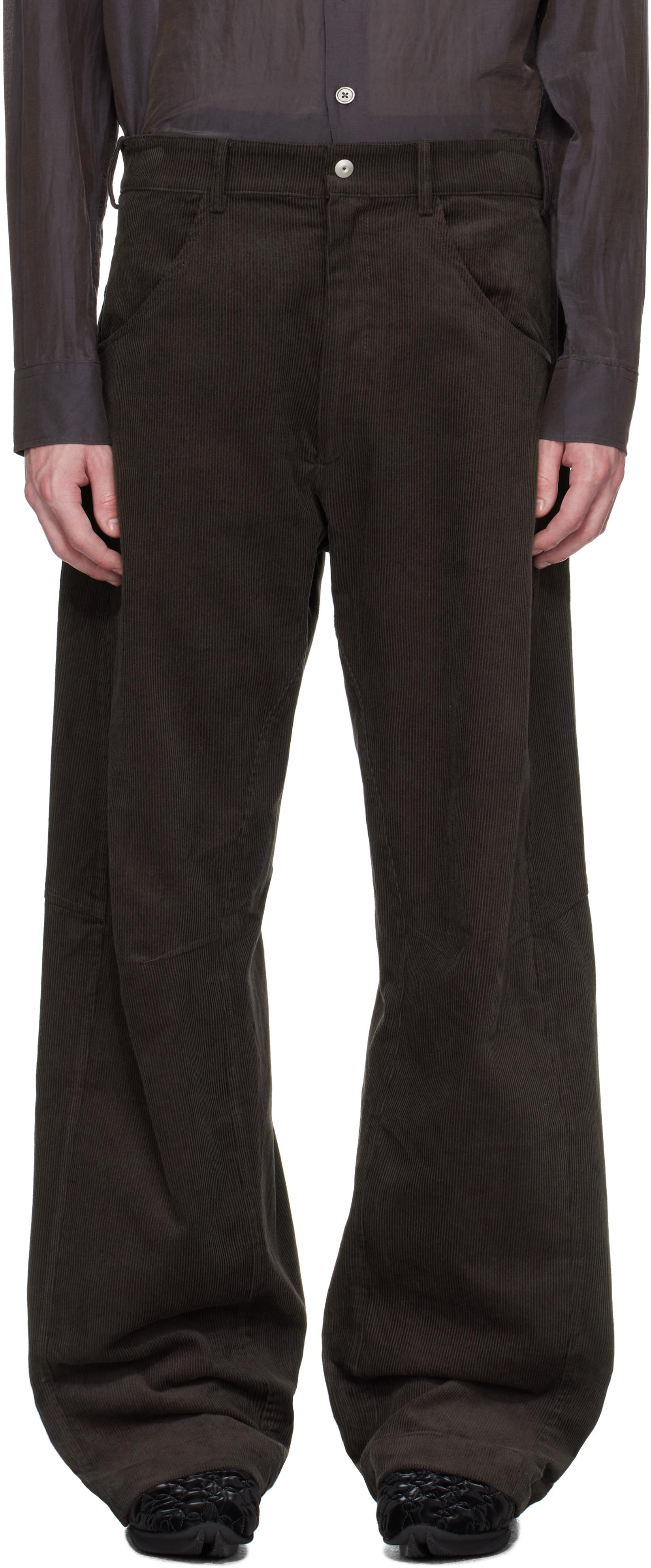 Omar Afridi Knee Darted Flare Micro Cord Trousers in Black for Men