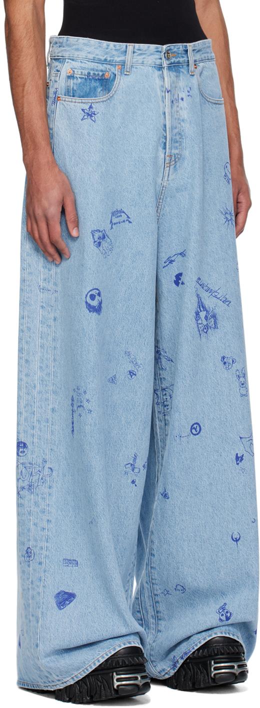Vetements メンズ ブルー Scribbled Big Shape ジーンズ ジーンズ