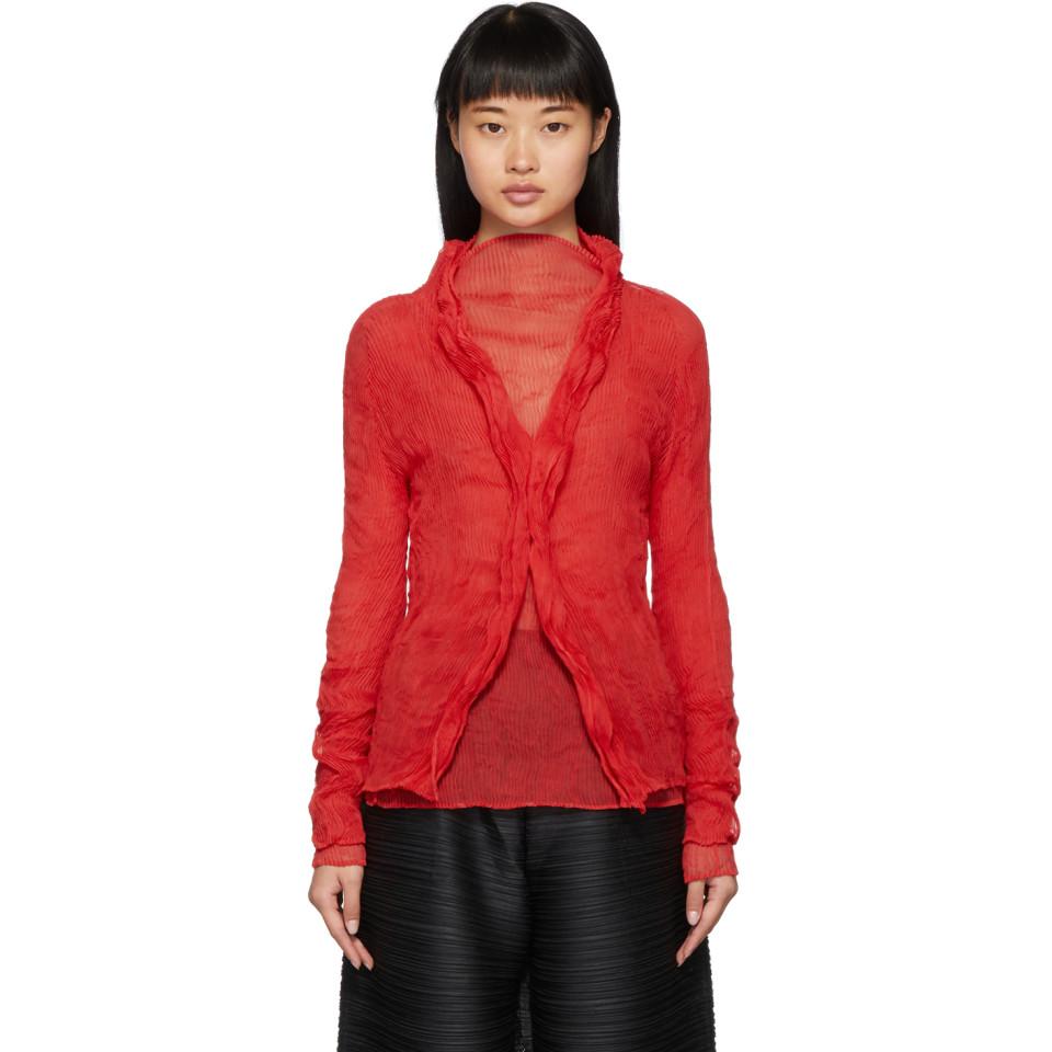 red chiffon cardigan
