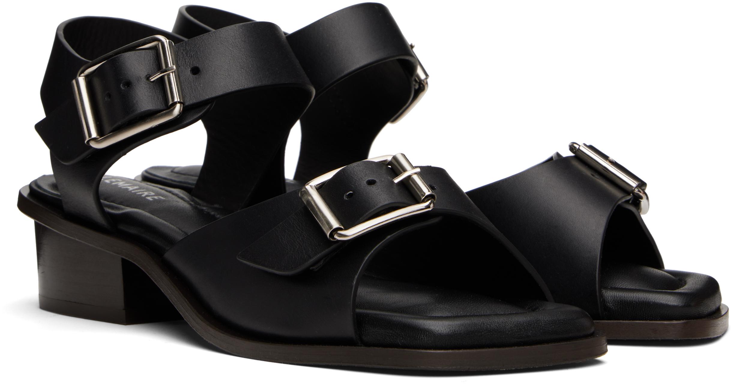 【関税込み】LEMAIRE ブラック Square 35 ヒールサンダル Lemaire Square Heeled Sandals with Straps 35 in Black