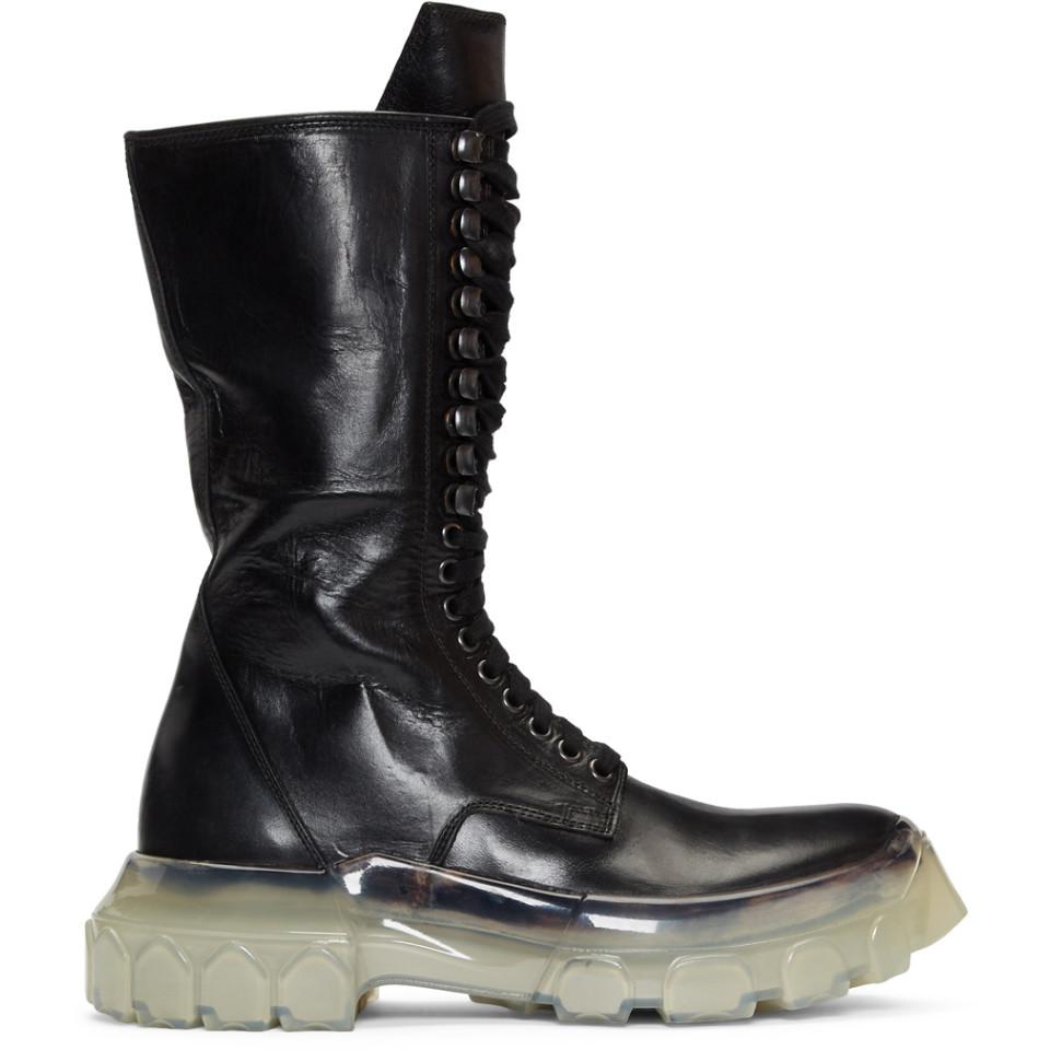 Rick Owens Leather Black Clear Sole Tractor Boots for Men | Lyst