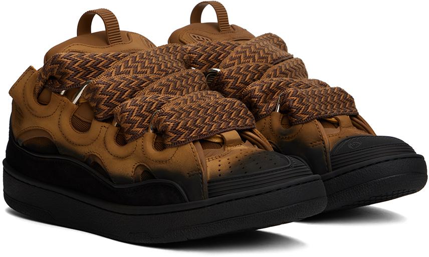 【関税込み】Lanvin SSENSE限定 ブラウン Curb レザースニーカー Lanvin SSENSE Exclusive Brown Leather Curb Sneakers Lanvin