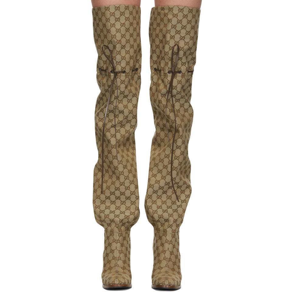 Gucci Beige GG Lisa Over-the-knee Boots in Natural