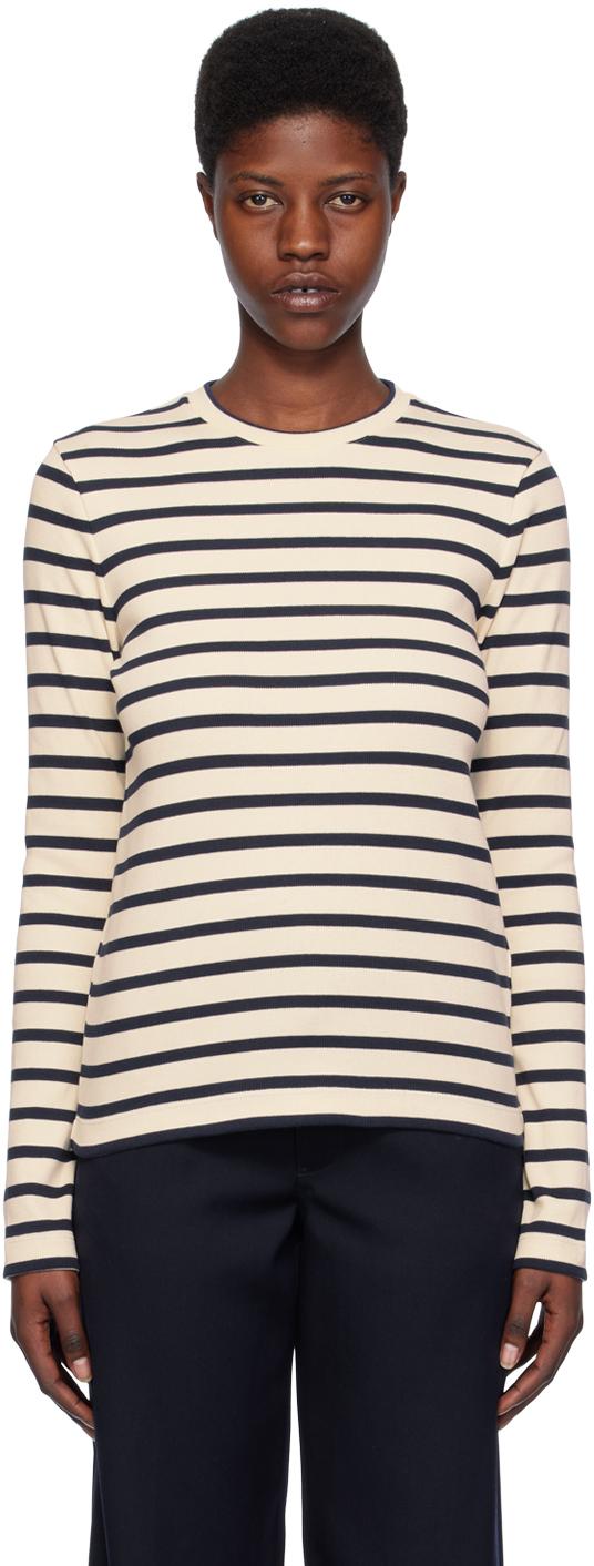 Jil Sander レディース ブラック オフホワイト&ネイビー ボーダー 長袖 