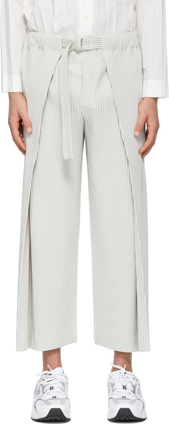 Homme Plissé Issey Miyake Grey Belted Tailored Pleats 1 Trousers in White  for Men | Lyst
